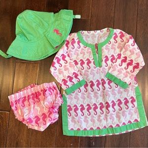 Pottery Barn Kids Baby Sun Coverup, Pink and Green Seahorses